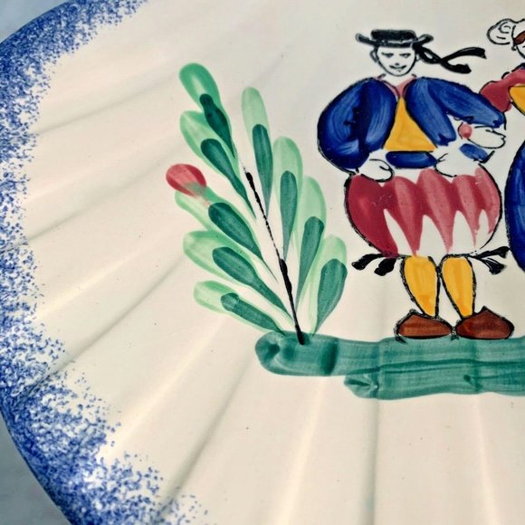 Shell Shape Dish Hand Painted Peasant Country Couple Faience Bretagne Fran… - Picture 3 of 10